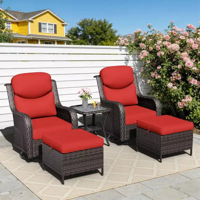 UPTIOT Outdoor Rocking Chair Set with Ottoman and Coffee Table