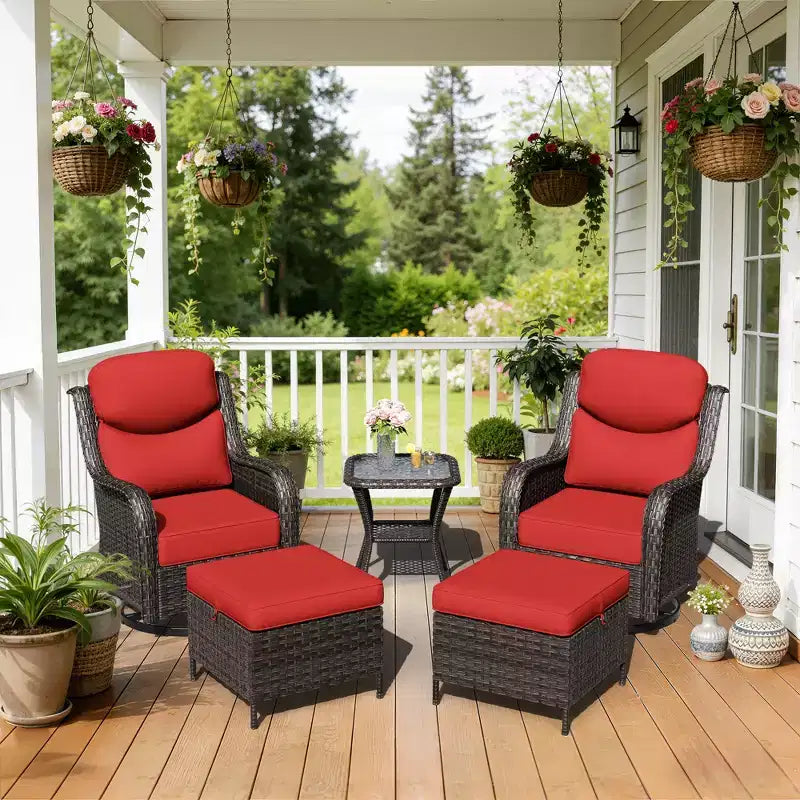 UPTIOT Outdoor Rocking Chair Set with Ottoman and Coffee Table