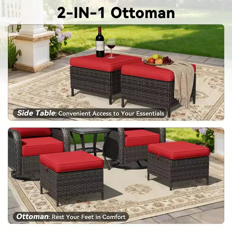 UPTIOT Outdoor Rocking Chair Set with Ottoman and Coffee Table