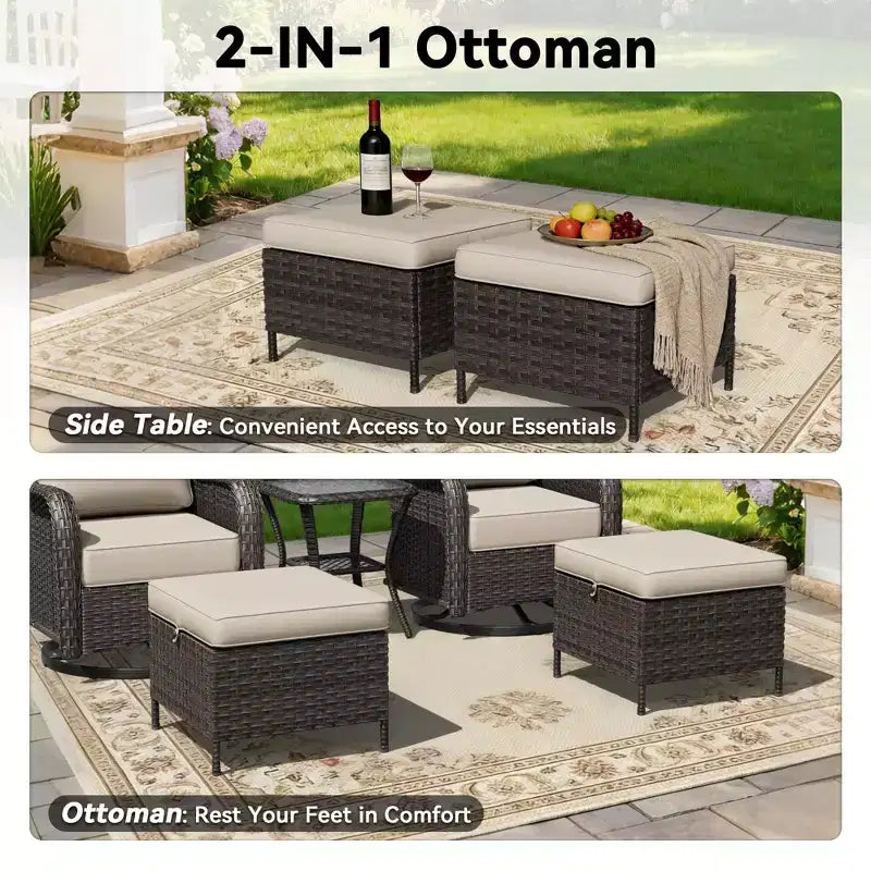 UPTIOT Outdoor Rocking Chair Set with Ottoman and Coffee Table