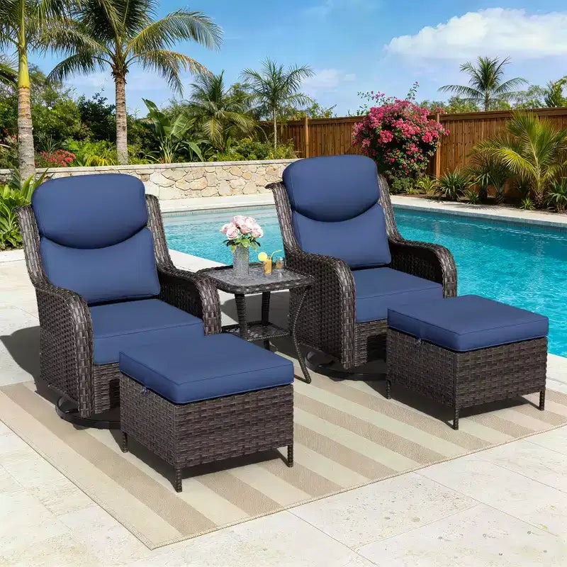UPTIOT Outdoor Rocking Chair Set with Ottoman and Coffee Table