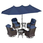 UPTIOT Outdoor Patio Set with Rocking Chairs, Side Tables & 15FT Sun Umbrella for Garden Relaxation