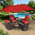 UPTIOT Outdoor Patio Set with Rocking Chairs, Side Tables & 15FT Sun Umbrella for Garden Relaxation