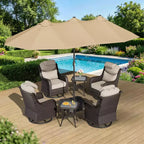 UPTIOT Outdoor Patio Set with Rocking Chairs, Side Tables & 15FT Sun Umbrella for Garden Relaxation