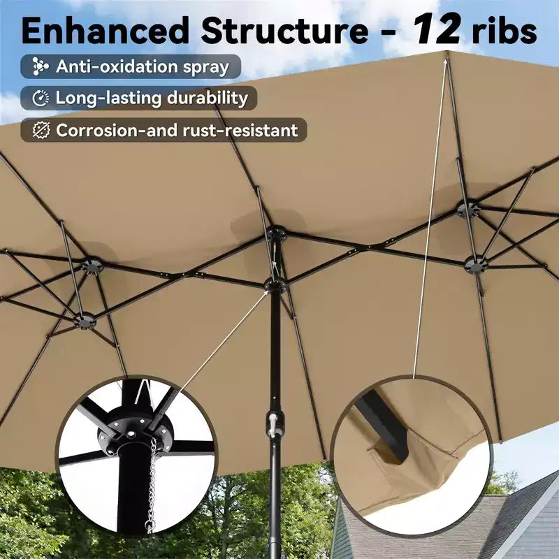 UPTIOT Outdoor Patio Set with Rocking Chairs, Side Tables & 15FT Sun Umbrella for Garden Relaxation