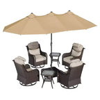 UPTIOT Outdoor Patio Set with Rocking Chairs, Side Tables & 15FT Sun Umbrella for Garden Relaxation