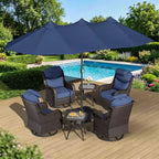 UPTIOT Outdoor Patio Set with Rocking Chairs, Side Tables & 15FT Sun Umbrella for Garden Relaxation