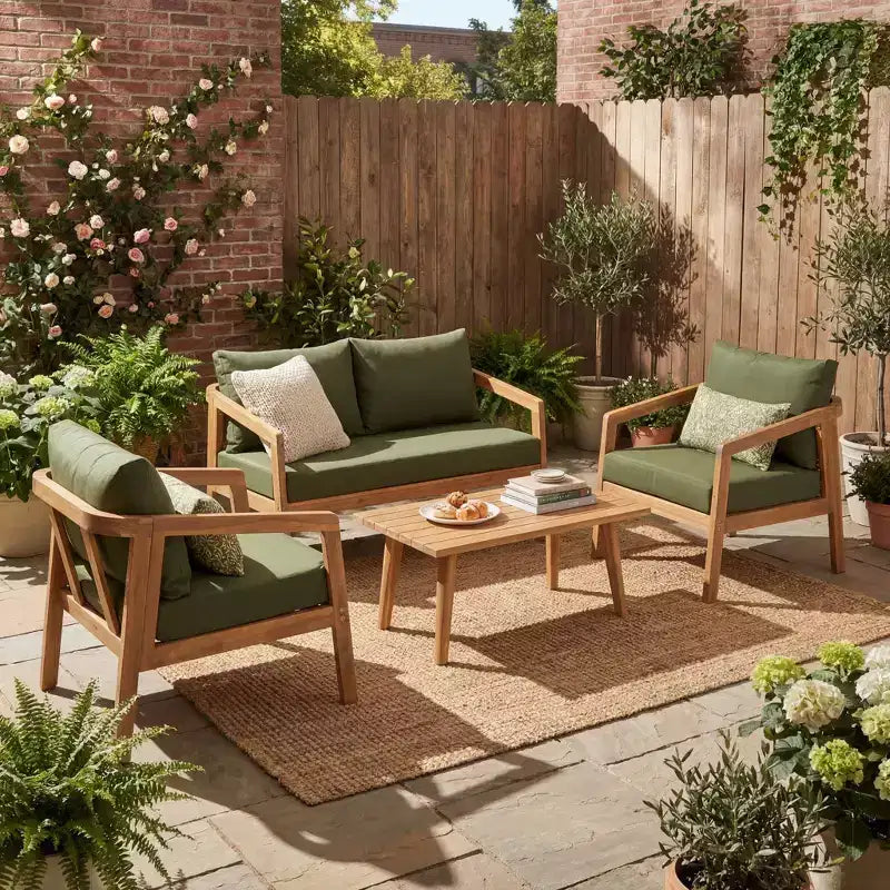 Christopher Knight Home Huoni Modern 4 Piece Acacia Outdoor Seating Set with Slatted Table