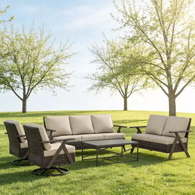 Ensemble de mobilier de patio Bestier, ensemble de conversation d'extérieur avec canapé-fauteuils à coussins épais et table basse pour jardin, cour et véranda