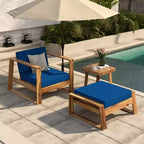 GDFStudio Camille Acacia Wood Outdoor Lounge Chair and Ottoman Set with Cushions