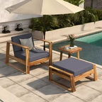 GDFStudio Camille Acacia Wood Outdoor Lounge Chair and Ottoman Set with Cushions