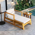 GDFStudio Camille Acacia Wood Outdoor Lounge Chair and Ottoman Set with Cushions