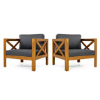 Christopher Knight Home Claremont Patio Modern Acacia Wood 4-Piece Conversation Set Cushions