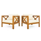 Christopher Knight Home Claremont Patio Modern Acacia Wood 4-Piece Conversation Set Cushions