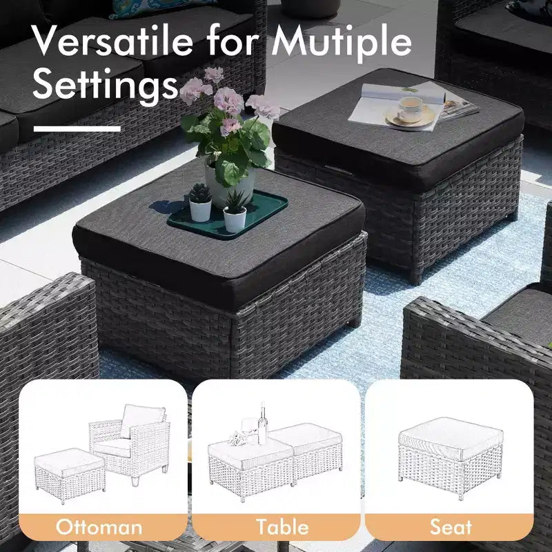 HOMLUX 6-Piece Patio Conversation Set w/ 3-Seater Sofa & Ottomans, Swivel Chairs Set
