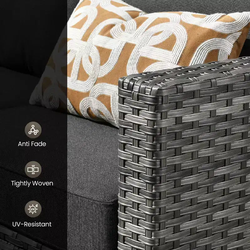 HOMLUX Outdoor 6-Piece Sofa Set w/ Ottomans & Rattan Coffee Table, Ergonomic Gray Design