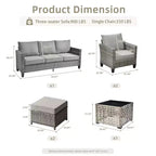 HOMLUX Outdoor 6-Piece Sofa Set w/ Ottomans & Rattan Coffee Table, Ergonomic Gray Design