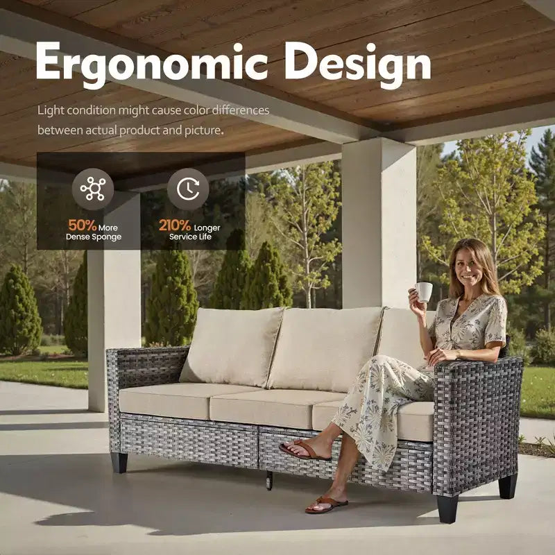 HOMLUX Outdoor 6-Piece Sofa Set w/ Ottomans & Rattan Coffee Table, Ergonomic Gray Design
