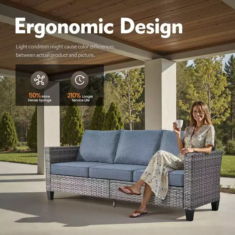 HOMLUX Outdoor 6-Piece Sofa Set w/ Ottomans & Rattan Coffee Table, Ergonomic Gray Design