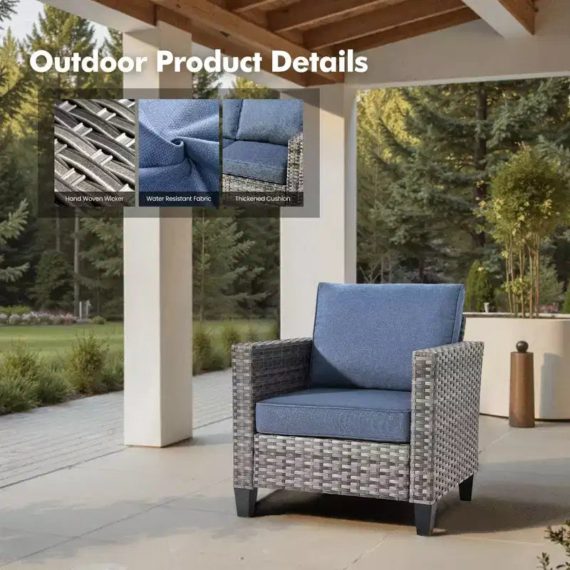 HOMLUX Outdoor 6-Piece Sofa Set w/ Ottomans & Rattan Coffee Table, Ergonomic Gray Design