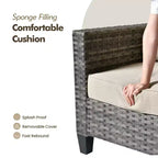 HOMLUX Outdoor 6-Piece Sofa Set w/ Ottomans & Rattan Coffee Table, Ergonomic Gray Design