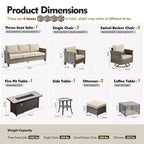 HOMLUX 10-Piece Patio Seating Bundle with 54 Fire Pit Table and Swivel Chairs Set