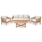 Christopher Knight Home Adewale Modern 4 Piece Patio Acacia Set with Cushion, Slatted Table and Rope Design