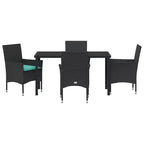 vidaXL Table and Chair Set with Cushion 5 pcs Black PE Rattan