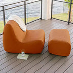 Big Joe Solvana Outdoor Patio Furniture Set, Weather-Resistant Cool Touch Silicone Stitched Leather Chair and Ottoman, 2 Piece Sectional, Honey Sand