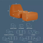 Big Joe Solvana Outdoor Patio Furniture Set, Weather-Resistant Cool Touch Silicone Stitched Leather Chair and Ottoman, 2 Piece Sectional, Honey Sand