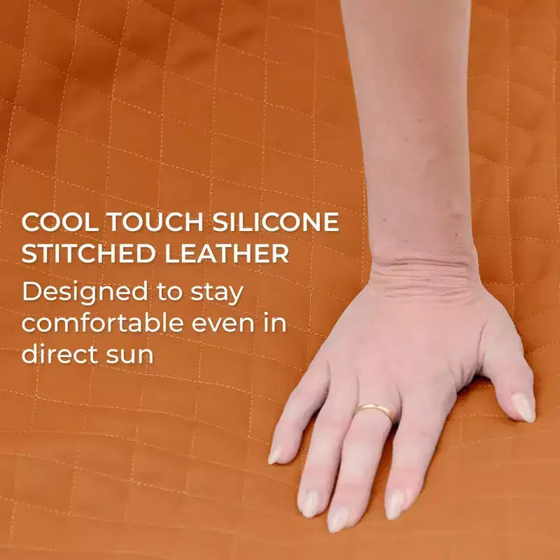 Big Joe Solvana Outdoor Patio Furniture Set, Weather-Resistant Cool Touch Silicone Stitched Leather Chair and Ottoman, 2 Piece Sectional, Honey Sand