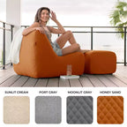 Big Joe Solvana Outdoor Patio Furniture Set, Weather-Resistant Cool Touch Silicone Stitched Leather Chair and Ottoman, 2 Piece Sectional, Honey Sand