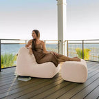 Big Joe Solvana Outdoor Patio Furniture Set, Performance Linen Weather-Resistant Fabric Chair and Ottoman, 2 Piece Sectional, Sunlit Cream