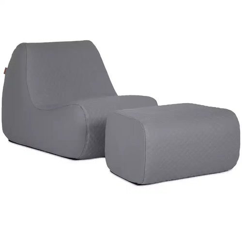 Big Joe Solvana Outdoor Patio Furniture Set, Weather-Resistant Cool Touch Silicone Stitched Leather Chair and Ottoman, 2 Piece Sectional, Moonlit Gray