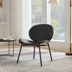Mid-Century Modern Shell Chair Single Side Chair Tripod Black Leather Lounge Chair in Walnut Finish Comfortable Backrest