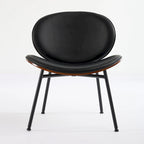 Mid-Century Modern Shell Chair Single Side Chair Tripod Black Leather Lounge Chair in Walnut Finish Comfortable Backrest