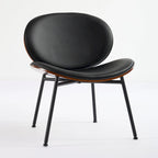 Mid-Century Modern Shell Chair Single Side Chair Tripod Black Leather Lounge Chair in Walnut Finish Comfortable Backrest