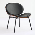 Mid-Century Modern Shell Chair Single Side Chair Tripod Black Leather Lounge Chair in Walnut Finish Comfortable Backrest