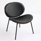 Mid-Century Modern Shell Chair Single Side Chair Tripod Black Leather Lounge Chair in Walnut Finish Comfortable Backrest