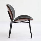 Mid-Century Modern Shell Chair Single Side Chair Tripod Black Leather Lounge Chair in Walnut Finish Comfortable Backrest