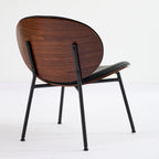 Mid-Century Modern Shell Chair Single Side Chair Tripod Black Leather Lounge Chair in Walnut Finish Comfortable Backrest