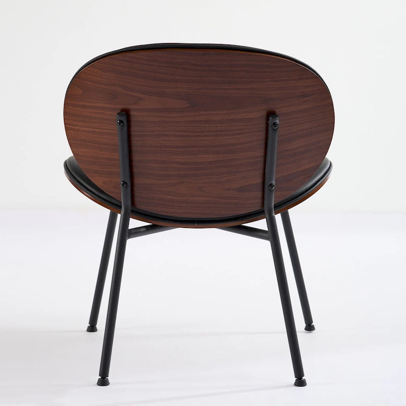 Mid-Century Modern Shell Chair Single Side Chair Tripod Black Leather Lounge Chair in Walnut Finish Comfortable Backrest