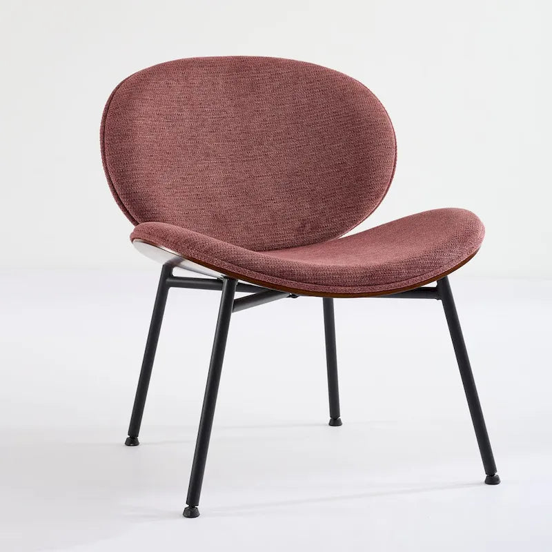 Mid-Century Modern Shell Chair Single Side Chair Tripod Black Leather Lounge Chair in Walnut Finish Comfortable Backrest