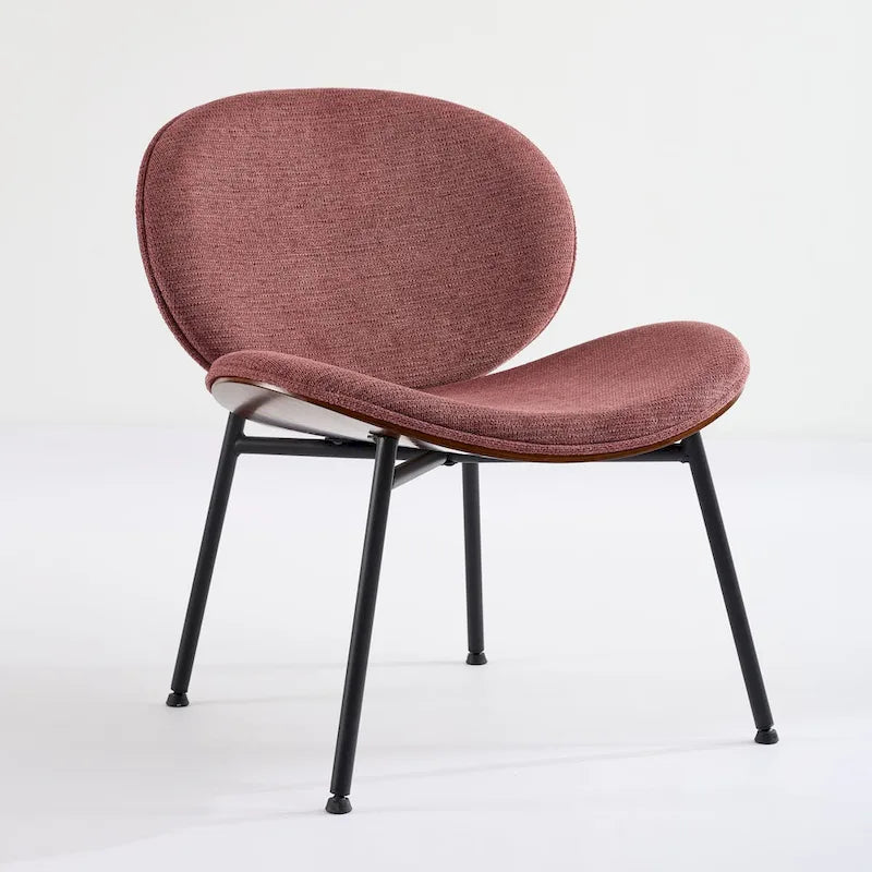Mid-Century Modern Shell Chair Single Side Chair Tripod Black Leather Lounge Chair in Walnut Finish Comfortable Backrest