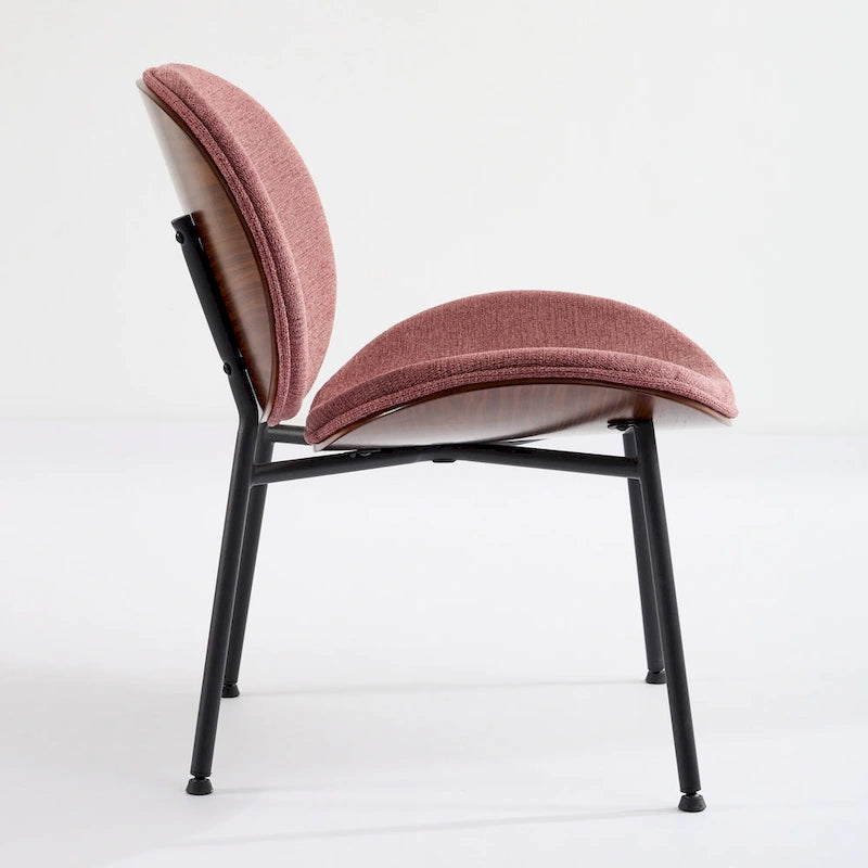 Mid-Century Modern Shell Chair Single Side Chair Tripod Black Leather Lounge Chair in Walnut Finish Comfortable Backrest