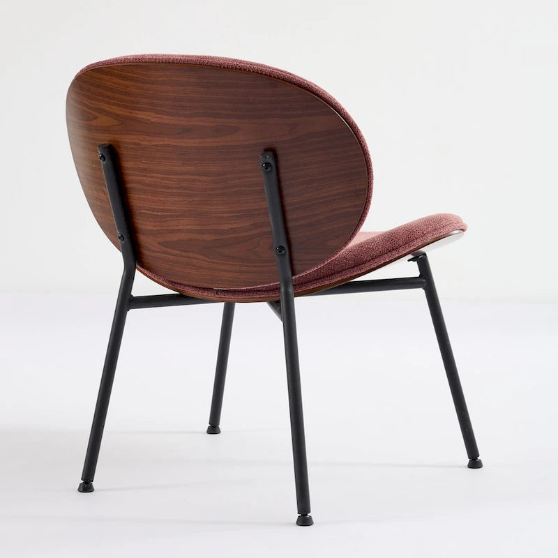Mid-Century Modern Shell Chair Single Side Chair Tripod Black Leather Lounge Chair in Walnut Finish Comfortable Backrest