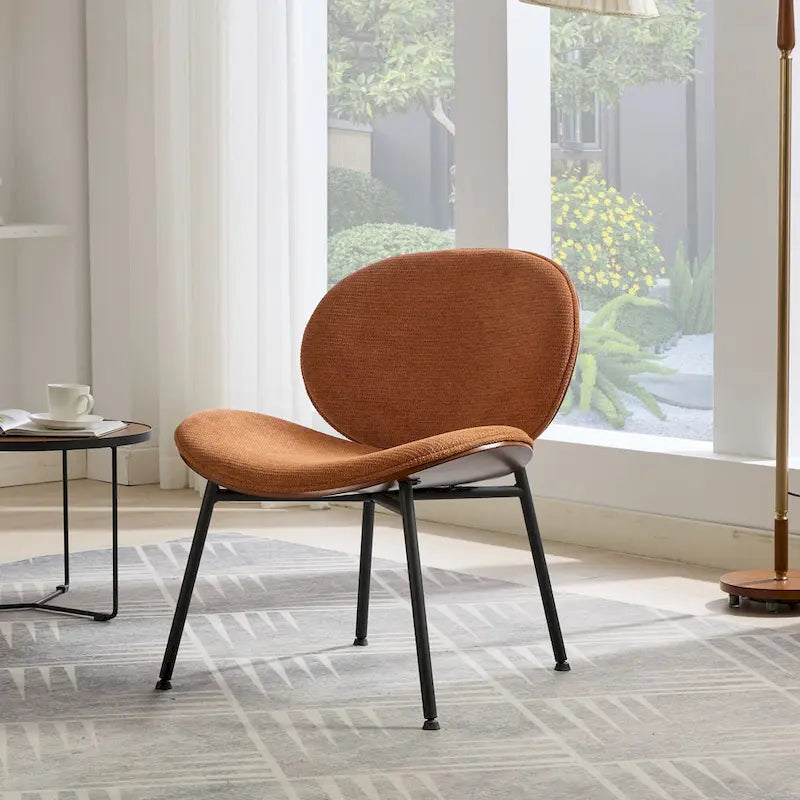 Mid-Century Modern Shell Chair Single Side Chair Tripod Black Leather Lounge Chair in Walnut Finish Comfortable Backrest