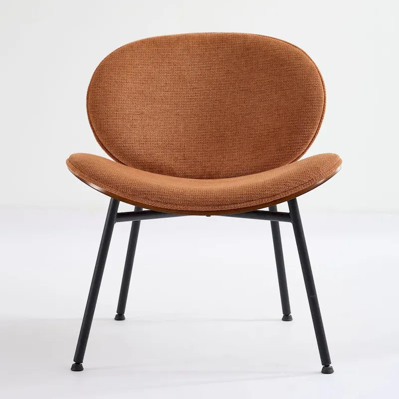 Mid-Century Modern Shell Chair Single Side Chair Tripod Black Leather Lounge Chair in Walnut Finish Comfortable Backrest