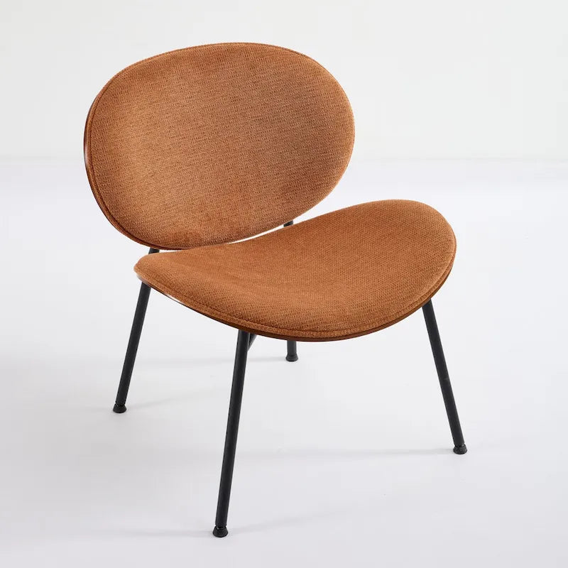 Mid-Century Modern Shell Chair Single Side Chair Tripod Black Leather Lounge Chair in Walnut Finish Comfortable Backrest