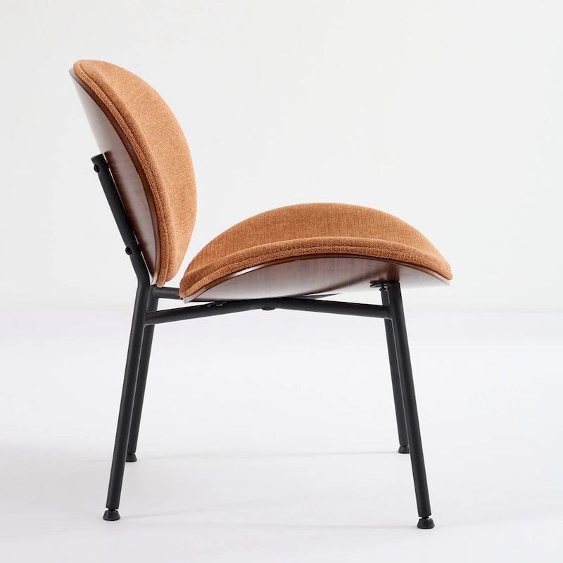 Mid-Century Modern Shell Chair Single Side Chair Tripod Black Leather Lounge Chair in Walnut Finish Comfortable Backrest